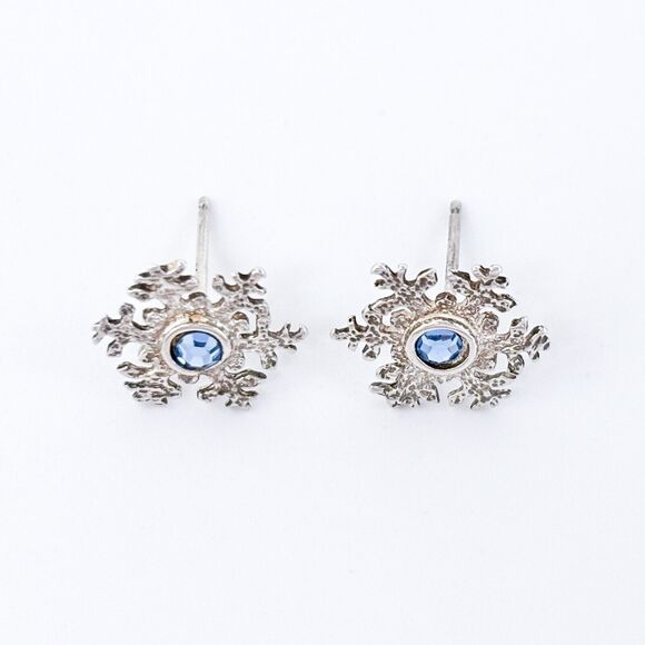 Vintage Sterling Silver 925 Crystal Snowflake Stud Earrings - Picture 3 of 6
